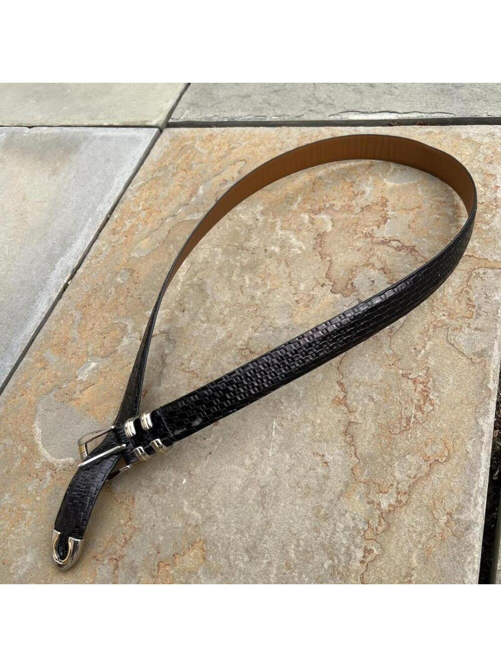 Vintage Y2K Black Italian Leather Metal Tip Belt Made in USA